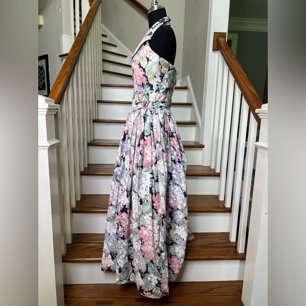 90s Floral Maxi Dress Cottagecore Dark Floral Garden Party Tea Dress Size 11/12 - Picture 6 of 11